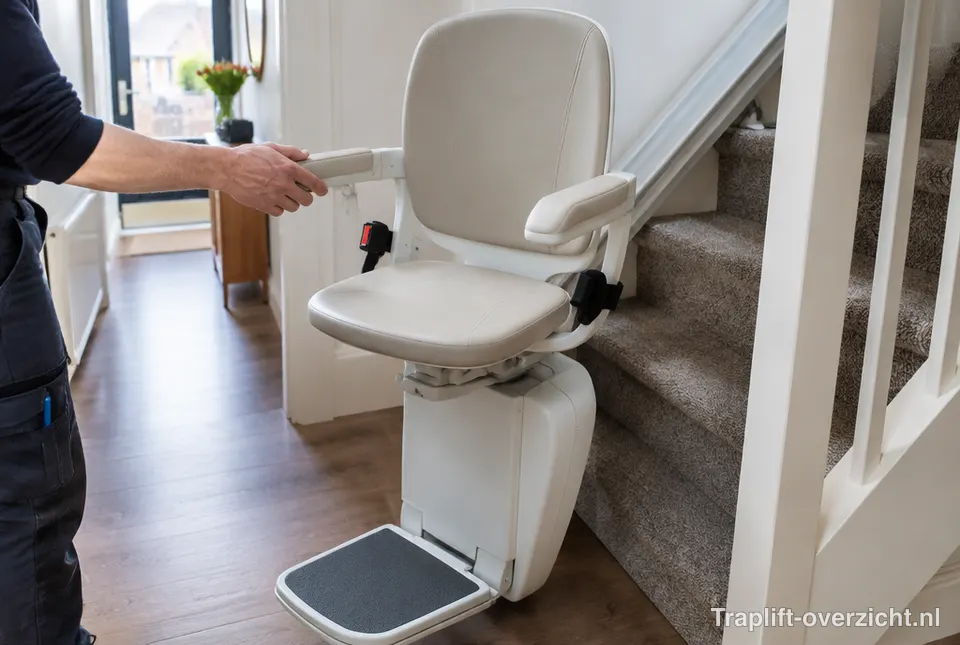 Gereviseerde trapliftstoel onderaan de trap